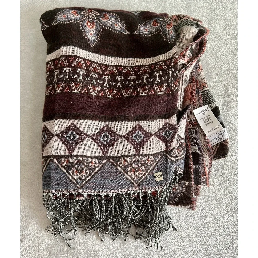 Libby Edelman Boho Wrap Blanket Shawl Aztec OSFA Fringe Southwest Fall Festival